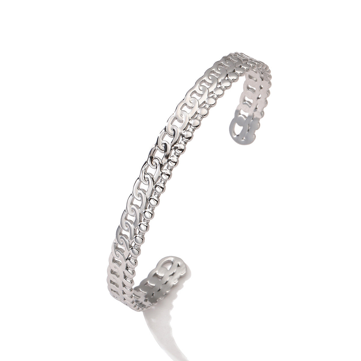 Minimalist Fashion C-Shaped Stainless Steel Bracelet for Women with 18K Gold Plating