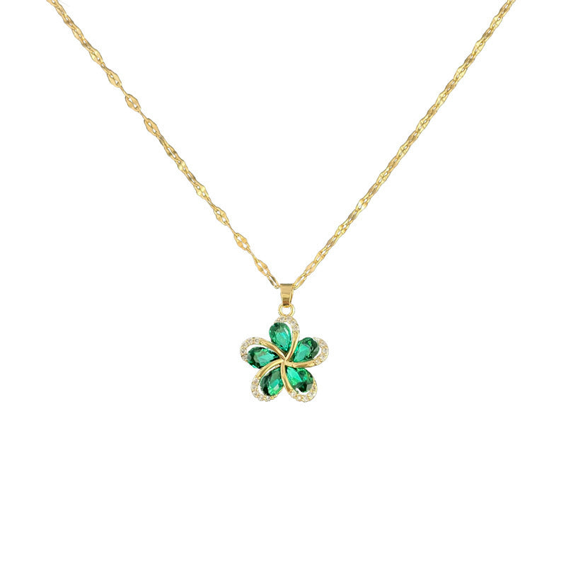 Sweet Minimalist Flower Rhinestone Titanium Steel Necklace for Unisex