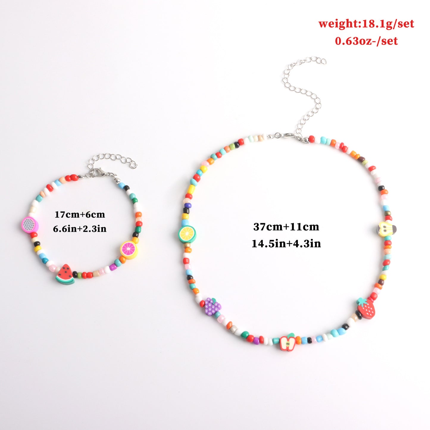 Sweet Fresh Fruit-Shaped Beaded Necklace and Bracelet Set for Women with Nylon Cord Chain