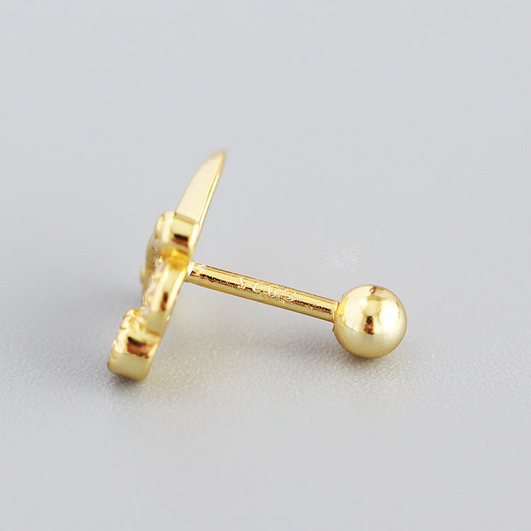 Orecchini a perno geometrici minimalisti a forma di pugnale in argento sterling S925 con intarsi in strass da donna