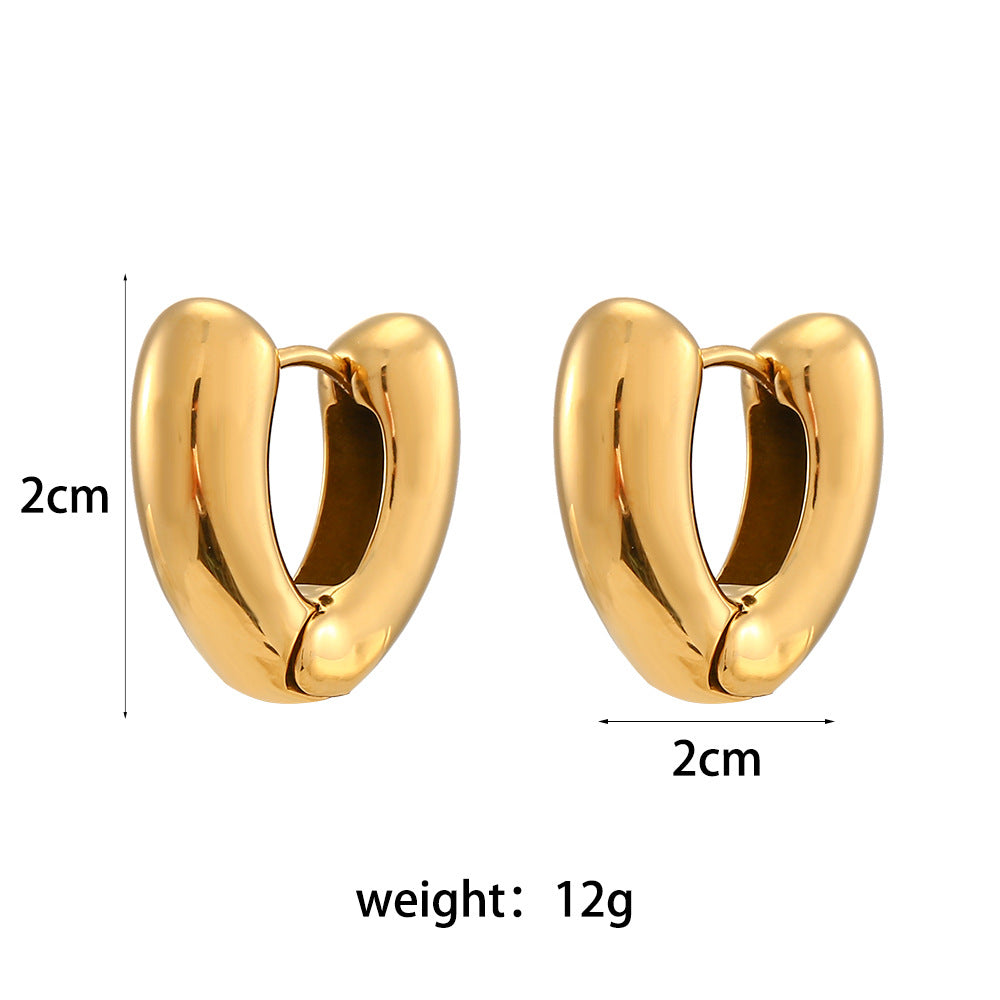Minimalist Geometric Stainless Steel Hoop Earrings with 18K Gold Plating for Women