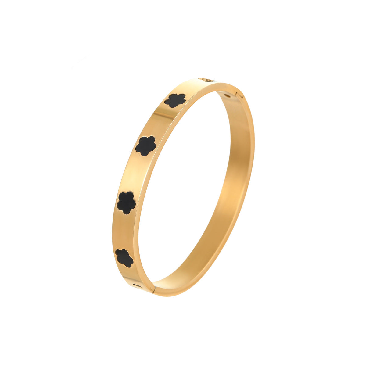 Bracciale da donna in acciaio inossidabile con intarsio in madreperla a forma di fiore, stile OL alla moda, con finitura placcata