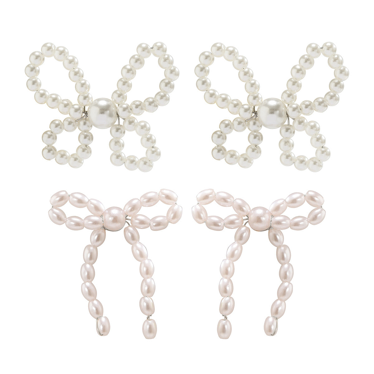 Minimalist Elegant Imitation Pearl Bow Stud Earrings Plated Steel Post for Women
