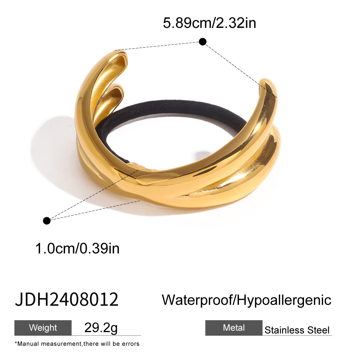 Minimalist Geometric Stainless Steel Hair Tie with Plated Finish for Thick Hair Ponytail