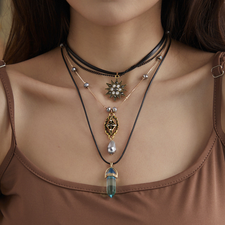 Vintage Bohemian Multi-Layer Necklace Set with Tree Pendant and Beaded Strands for Women