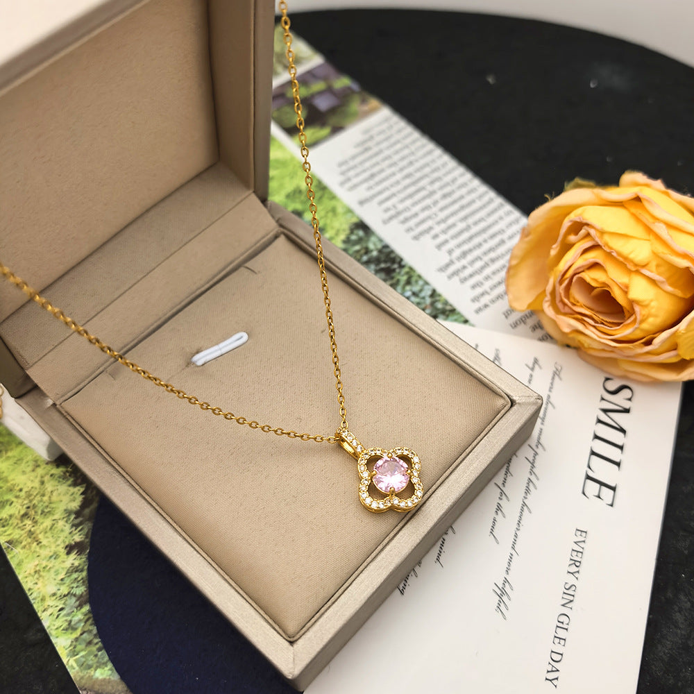 Minimalist Luxury Gold Plated Floral Cubic Zirconia Pendant Necklace for Unisex