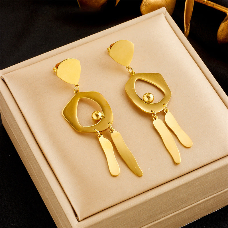 Minimalist Geometric Irregular Round Pendant Earrings in Titanium Steel with Plated Finish for Women