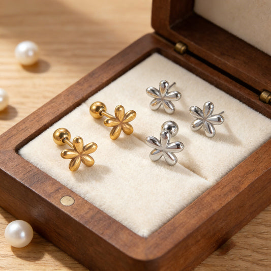 Aretes Elegantes Florales de Acero Inoxidable para Mujer