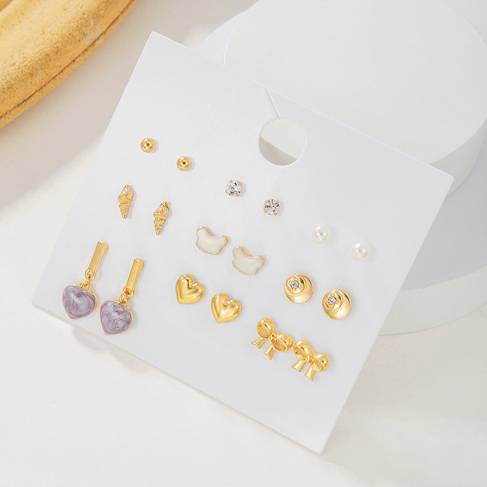 Heart Butterfly Geometric Alloy Drip Oil Rhinestone Stud Earrings for Women