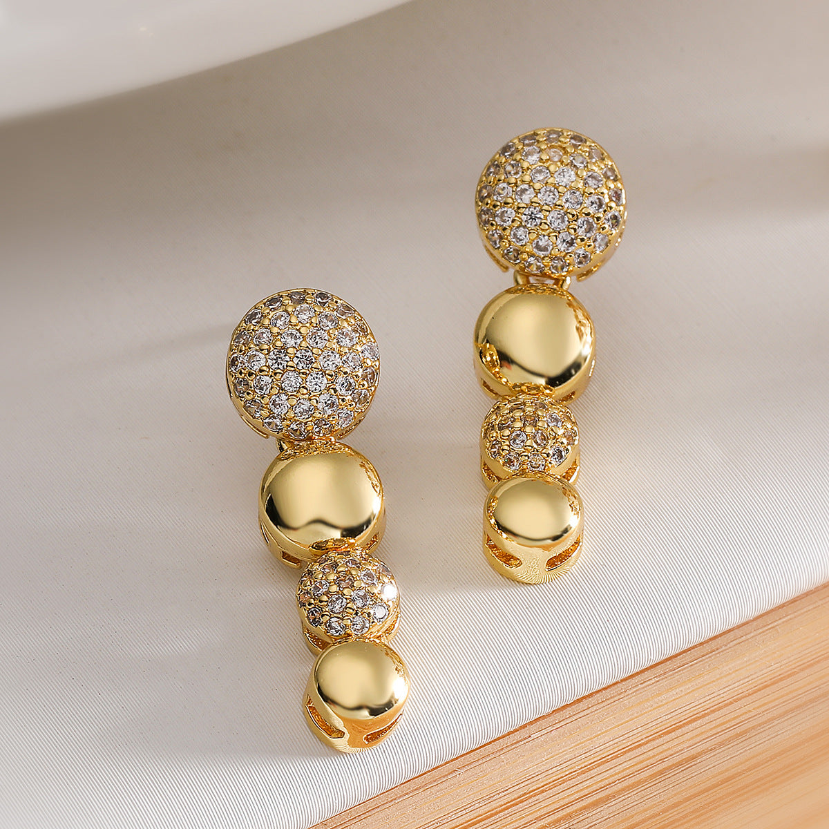 Minimalist Geometric Drop Earrings for Women in Brass with 18K Gold Plating and Zircon Accents