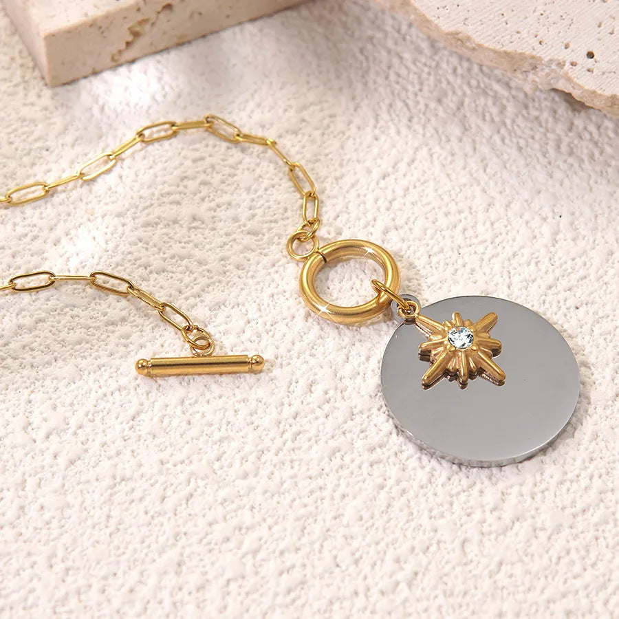 Minimalist Luxury Eight-Pointed Star Geometric Stainless Steel Plated Necklace for Women