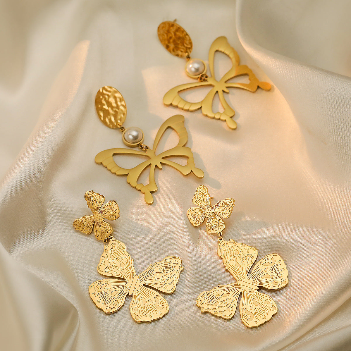 Minimalist Butterfly-Shaped Titanium Steel Earrings for Women with Real Gold Plating
