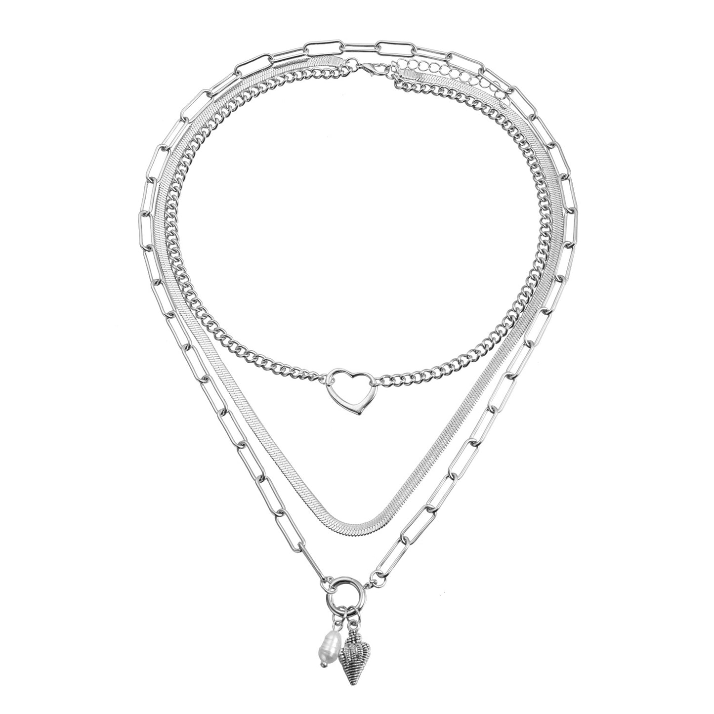 Fashionable Minimalist Heart-Shaped Alloy Pendant Necklace with Detachable Shell Charm for Women