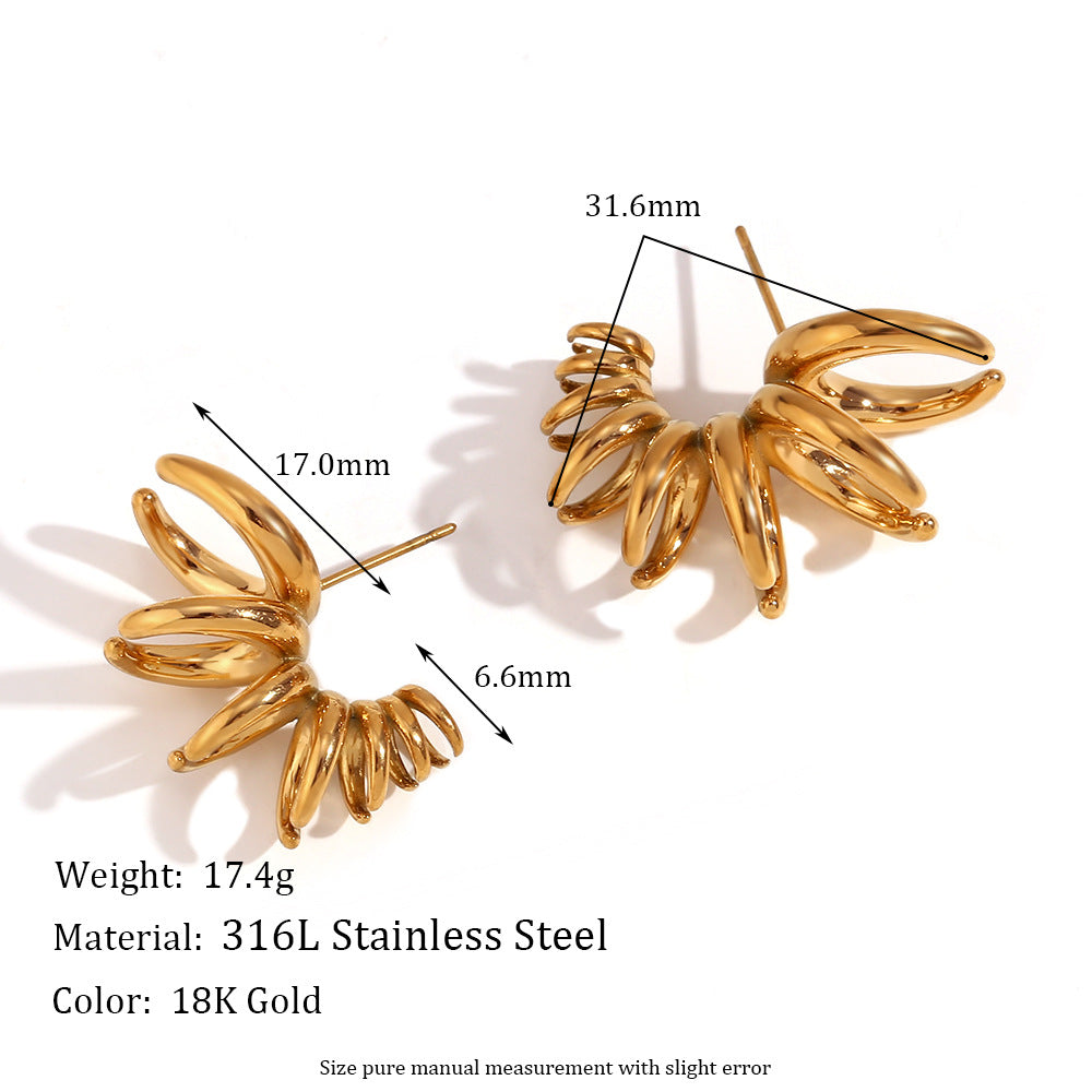 Vintage Geometric Stainless Steel Earrings with 18K Gold Plating for Women