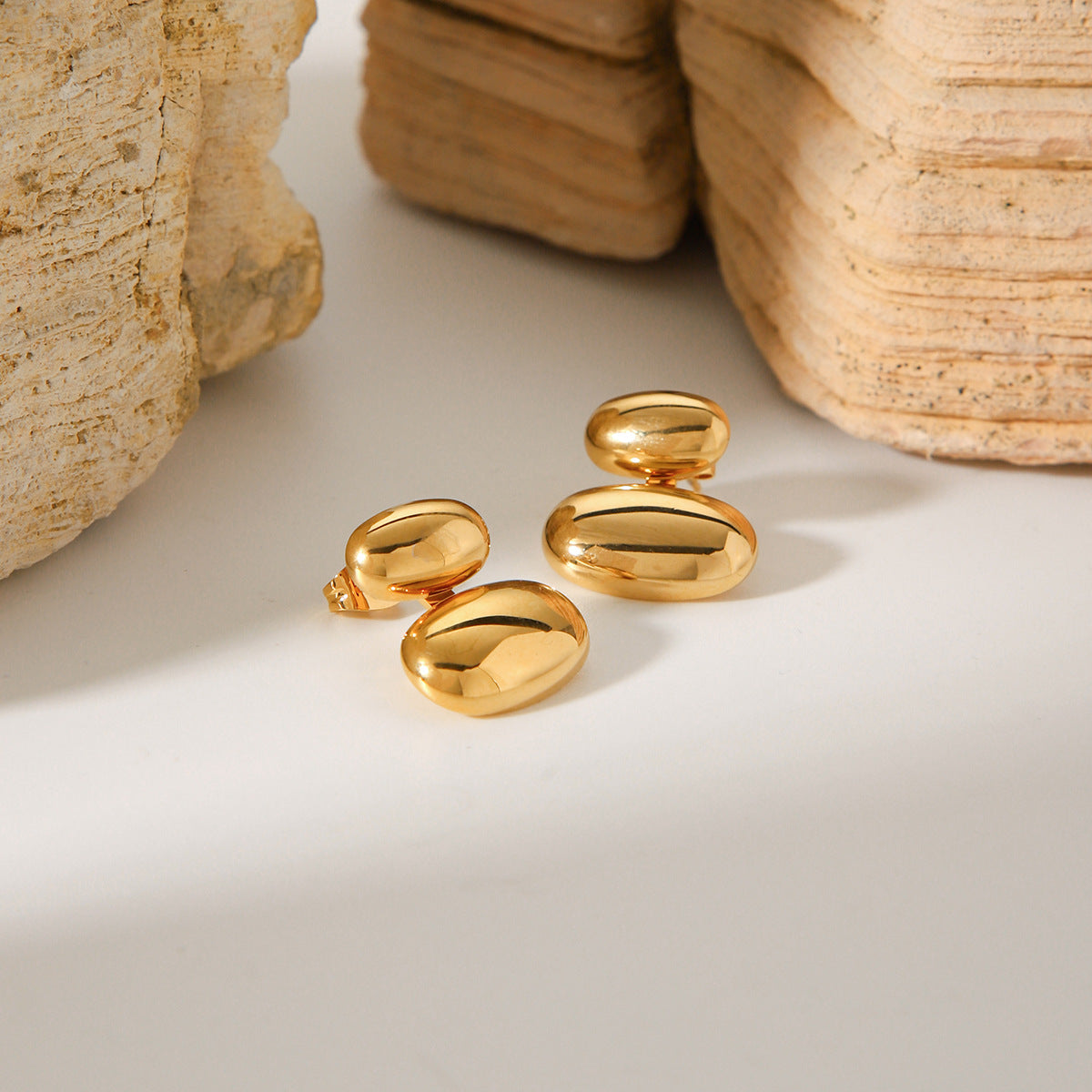 Orecchini a perno da donna in acciaio inossidabile geometrici ellittici placcati oro 18 carati, stile minimalista Ins