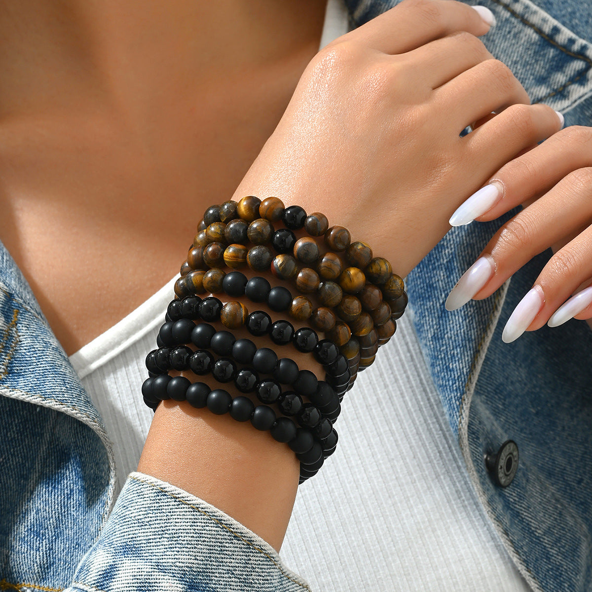 Fashionable Vintage OL Style Geometric Shape Natural Stone Braided Bracelet for Women