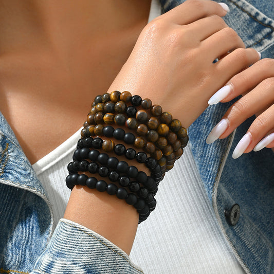 Bracciale da donna in stile OL vintage alla moda con forma geometrica e pietra naturale intrecciata