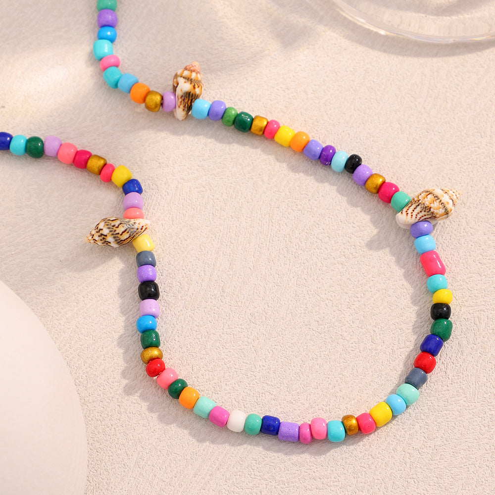 Fashionable Geometric Acrylic Seashell Necklace in Jelly Colors with Stainless Steel Base and 18K Gold Plating for Women