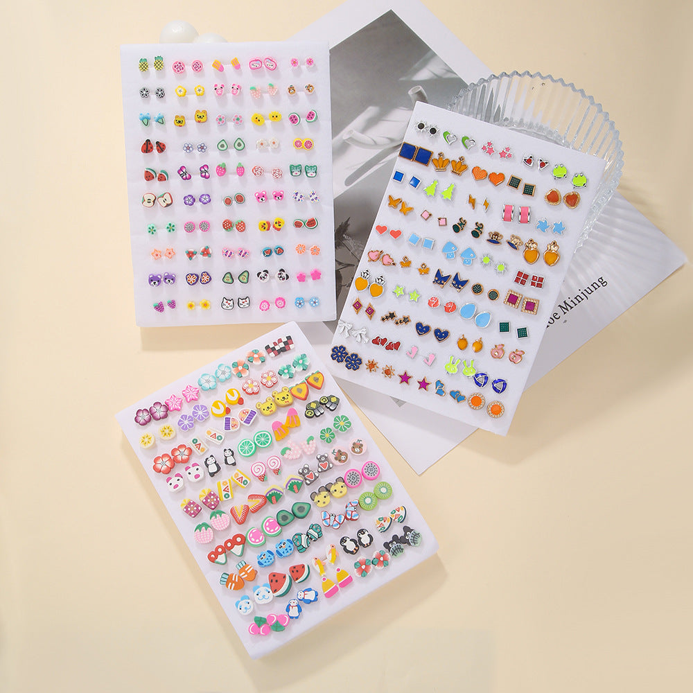Cute Cartoon Geometric Round Resin Drip Oil Stud Earrings for Women