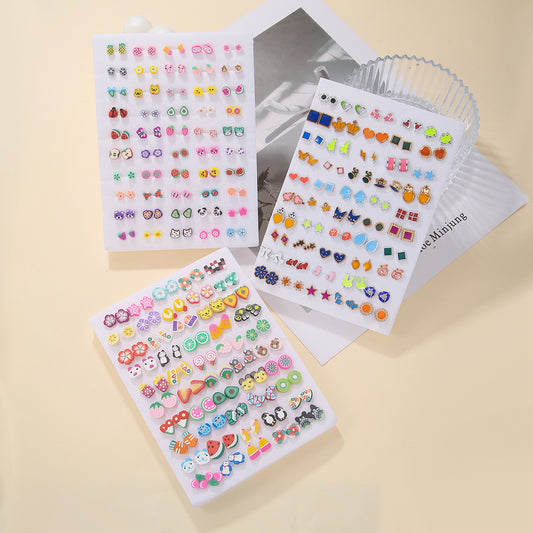 Cute Cartoon Geometric Round Resin Drip Oil Stud Earrings for Women