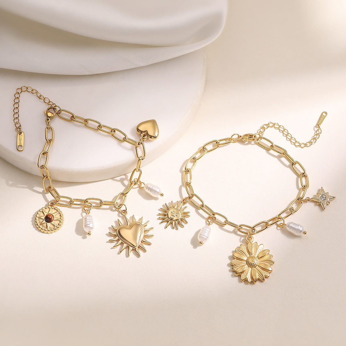 Fashion 18K Gold Plated Heart Geometric Stainless Steel Bracelet for Women
