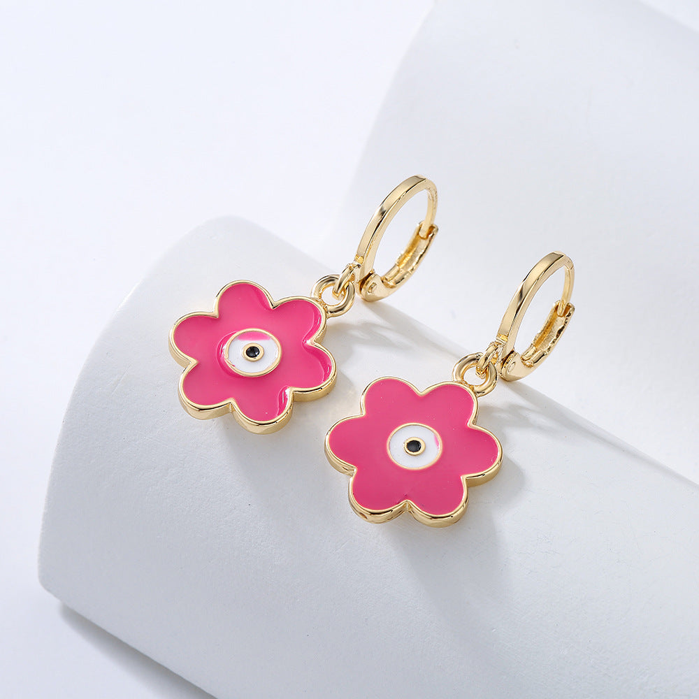 Orecchini Minimalisti Irregolari a Fiore Smaltato da Donna in Rame Placcato Oro 18K