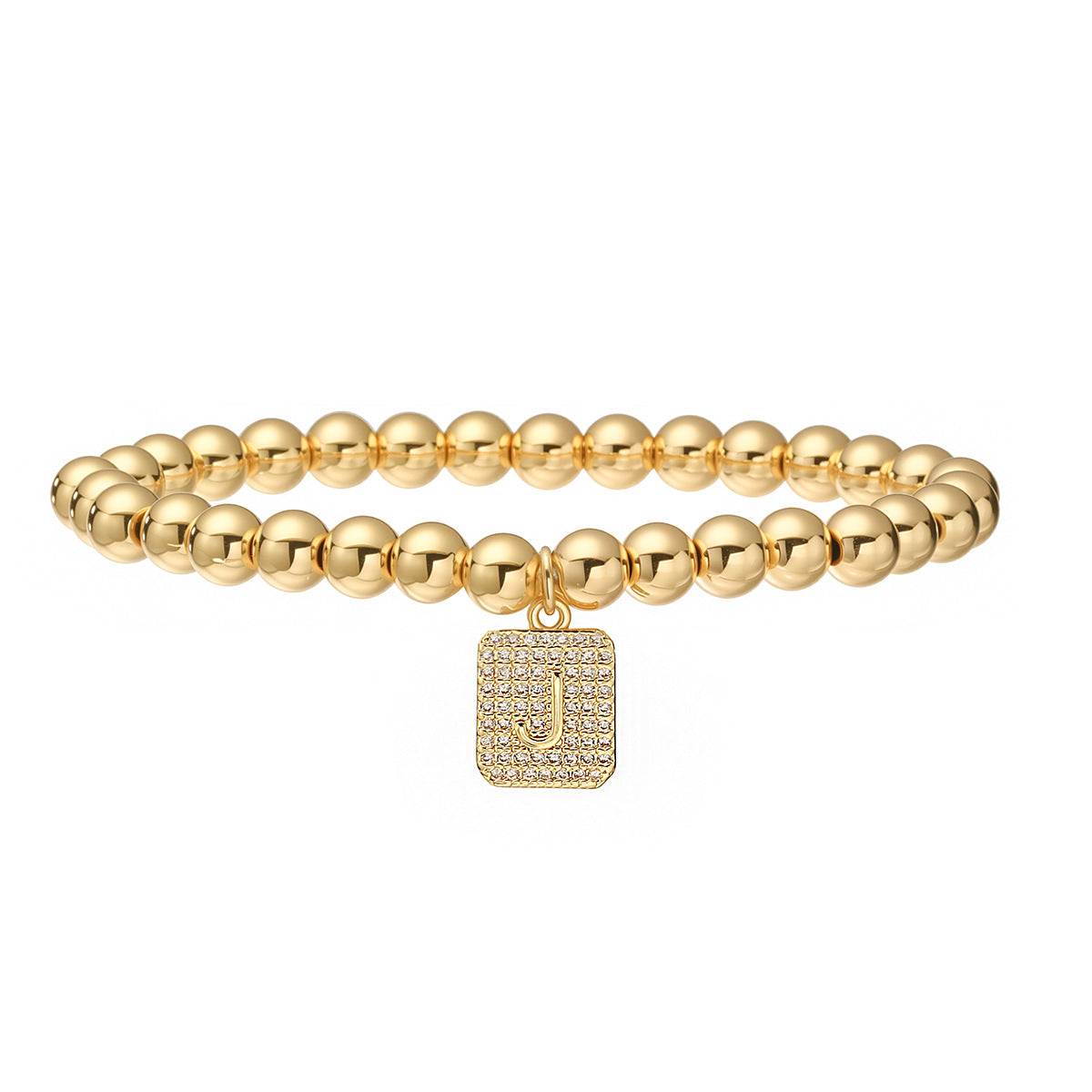 Bracciale minimalist personalizzato con ciondolo a lettera per donna, con perle in rame e placcatura in oro 18 carati