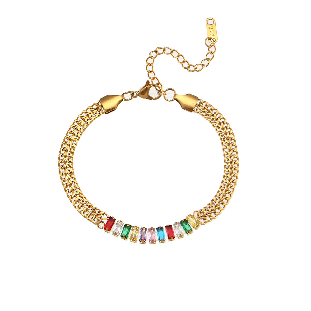 Pulsera de eslabones huecos con forma de corazón, chapada en oro de 18 quilates, de acero inoxidable geométrico, con microincrustaciones de circonia cúbica