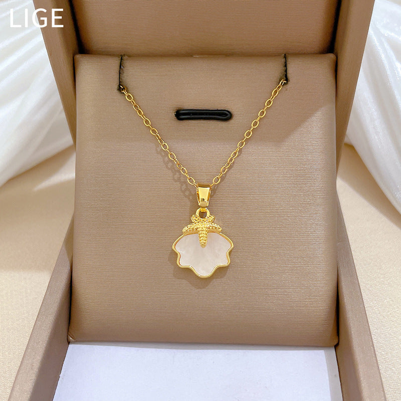 Sweet Elegant Star Geometric Rhinestone Titanium Steel Necklace for Unisex