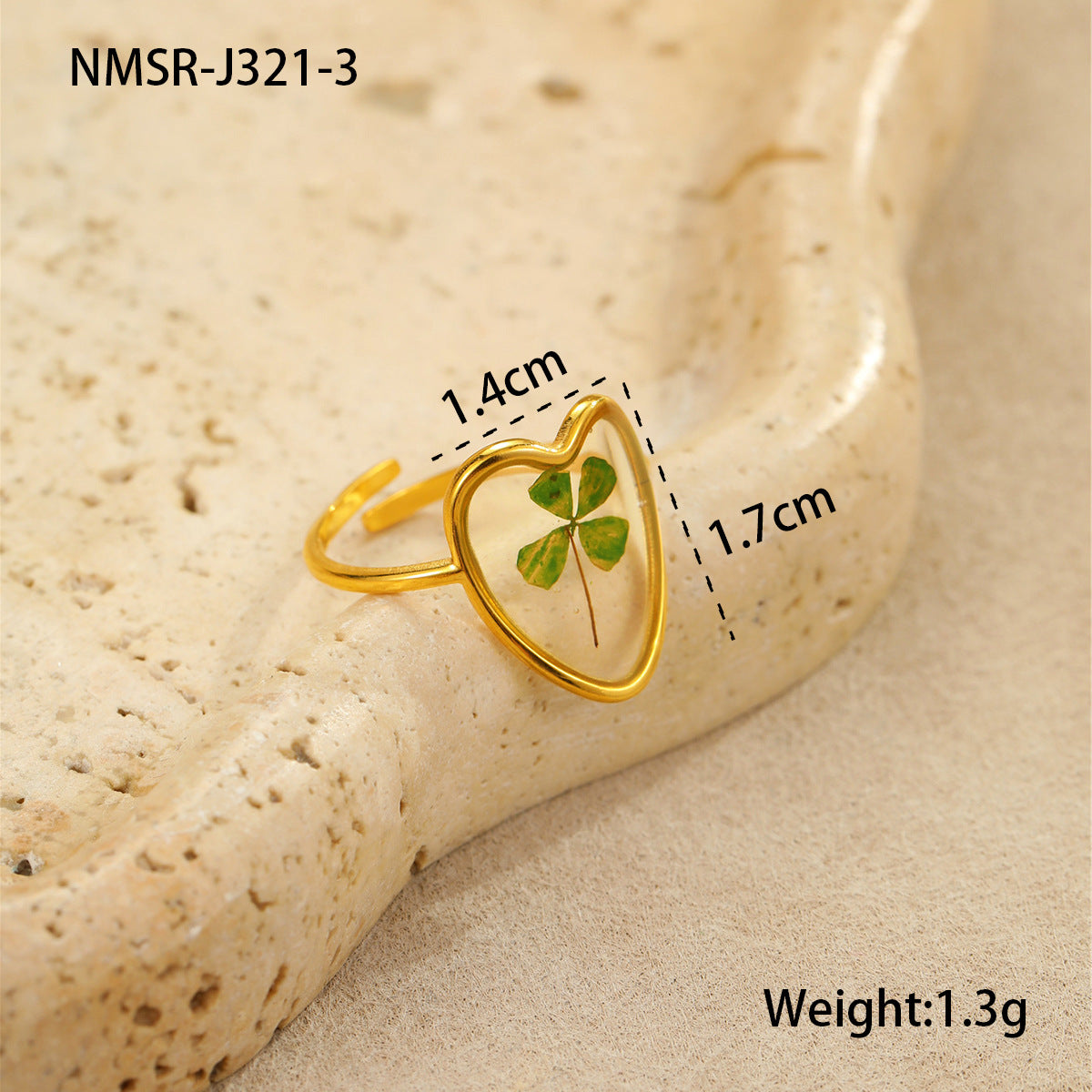 Light Luxury Floral-Shaped Stainless Steel Ring for Women with Epoxy Resin Preserved Flowers and Plated Finish
