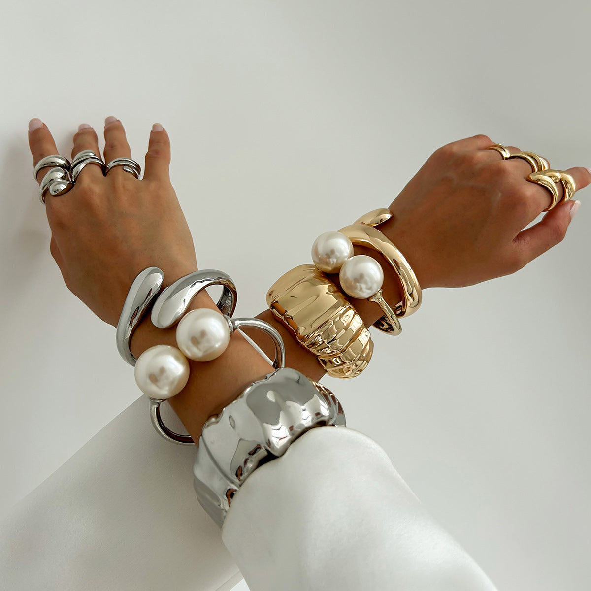 Baroque-Inspired Irregular Wrap Bracelet with Alloy Base and Simulated Pearl Accents Electroplated for Women
