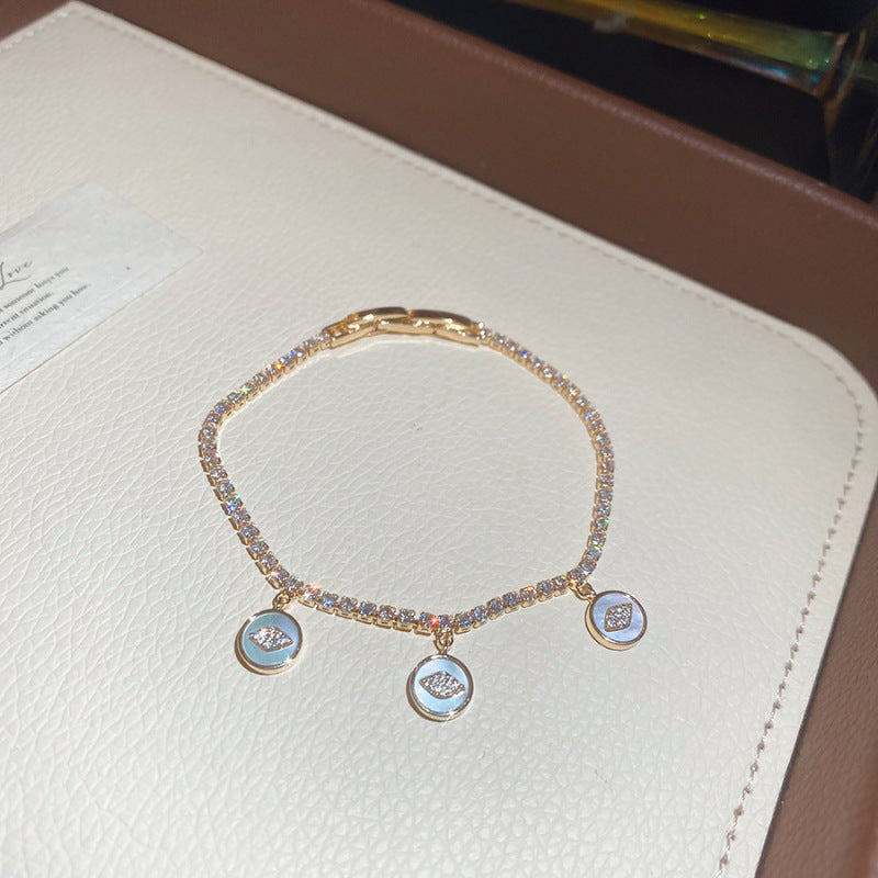 Luxury Elegant Geometric Round Cubic Zirconia Inlaid Brass Bracelet for Women