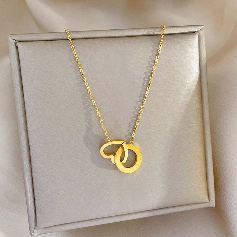 Collar minimalista chapado en acero de titanio con forma de corazón para mujer con colgante geométrico y delicada cadena de clavícula