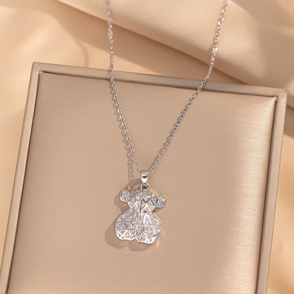 Set collana con ciondolo orsetto minimalista di lusso con finitura in rame placcato oro 18 carati su base in acciaio al titanio, catena a serpente ipoallergenica per donna