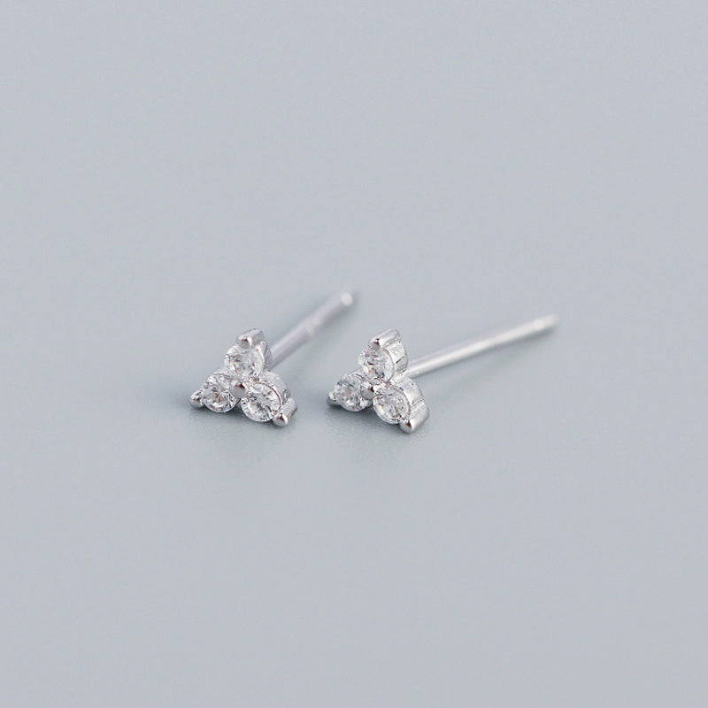 Minimalist Elegant 925 Sterling Silver Inlaid Diamond Plant Stud Earrings