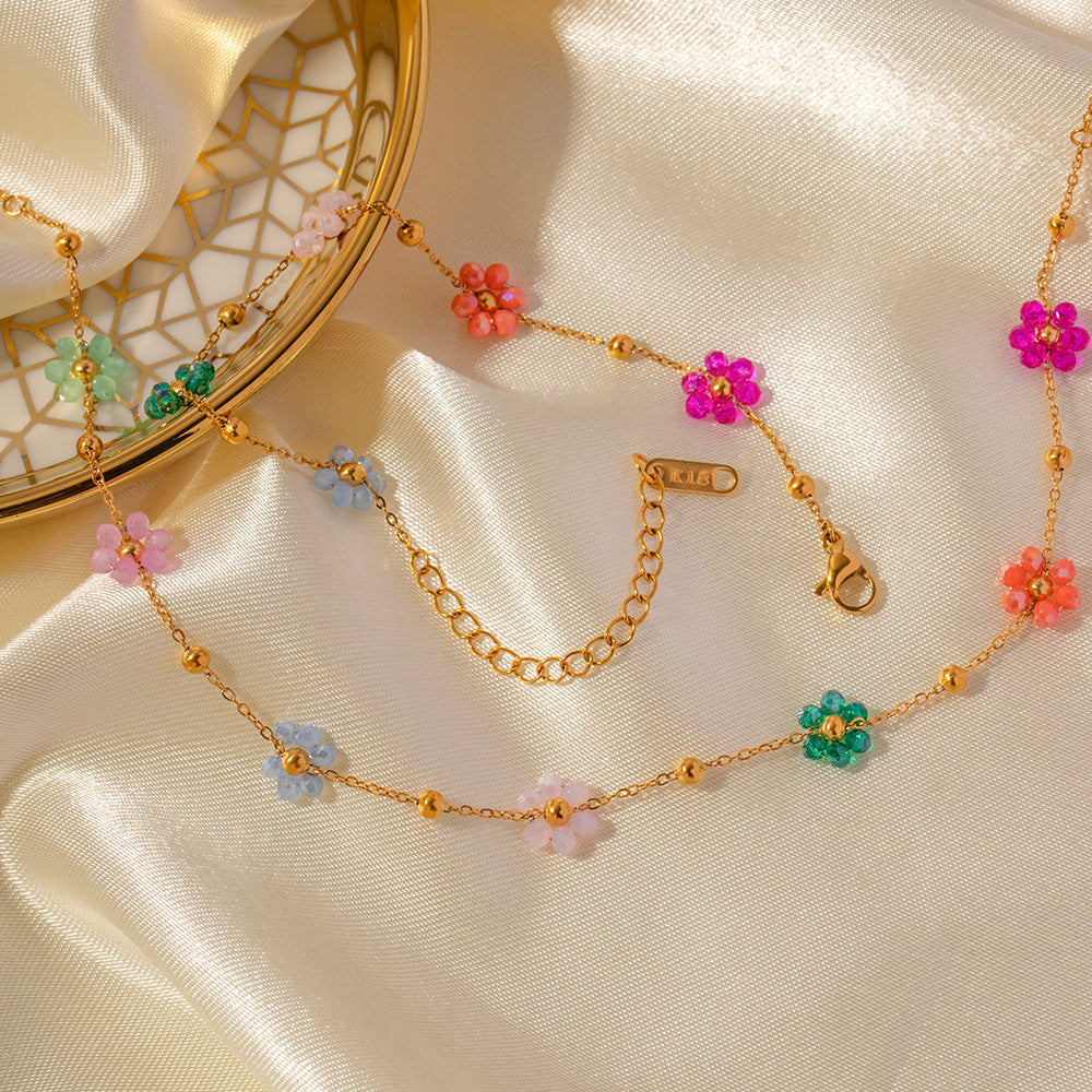 Bracciale da donna in acciaio inossidabile placcato oro 18 carati con fiori geometrici colorati alla moda di Instagram