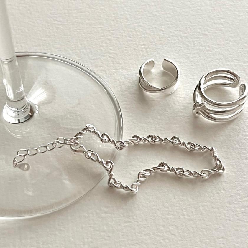 Minimalist Folded Fine Beaded Silver Bracelet for Women S925 Sterling Silver with Rope Knot Detail