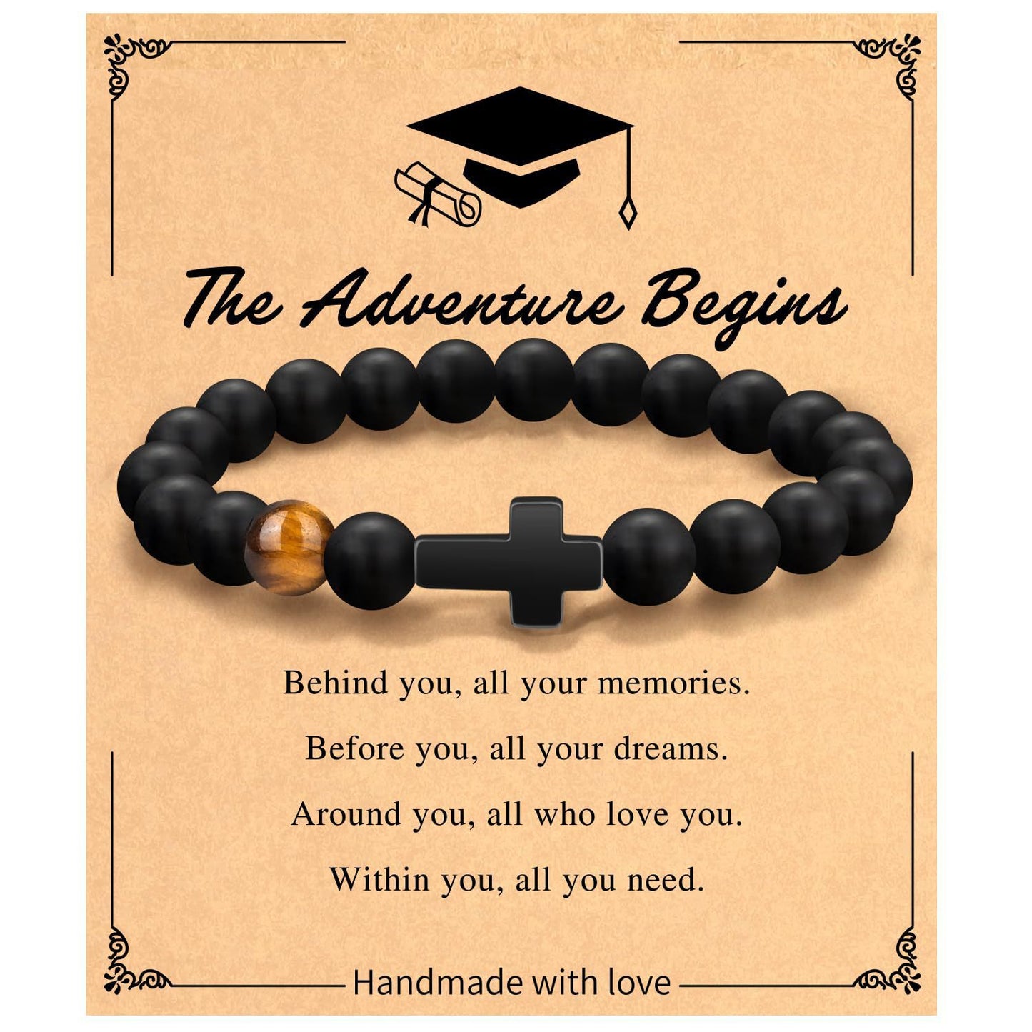 Minimalist Matte Tiger Eye Stone Cross Beaded Bracelet for Men