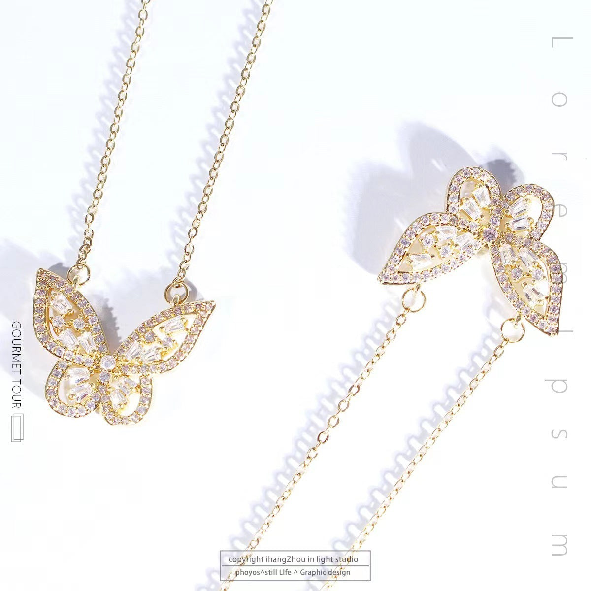 Collana con Ciondolo a Farfalla Minimalista da Donna in Acciaio al Titanio con Placcatura in Oro 18K su Catena a O