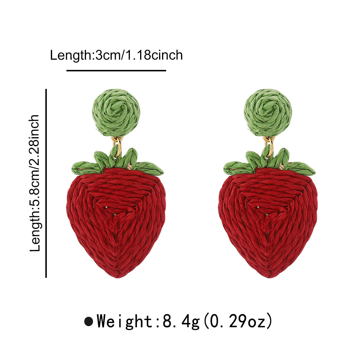 Pendientes de Aleación con Forma de Cereza y Fresa con Tejido de Rafia para Mujer, Pendientes de Fruta de Estilo Fresco y Dulce