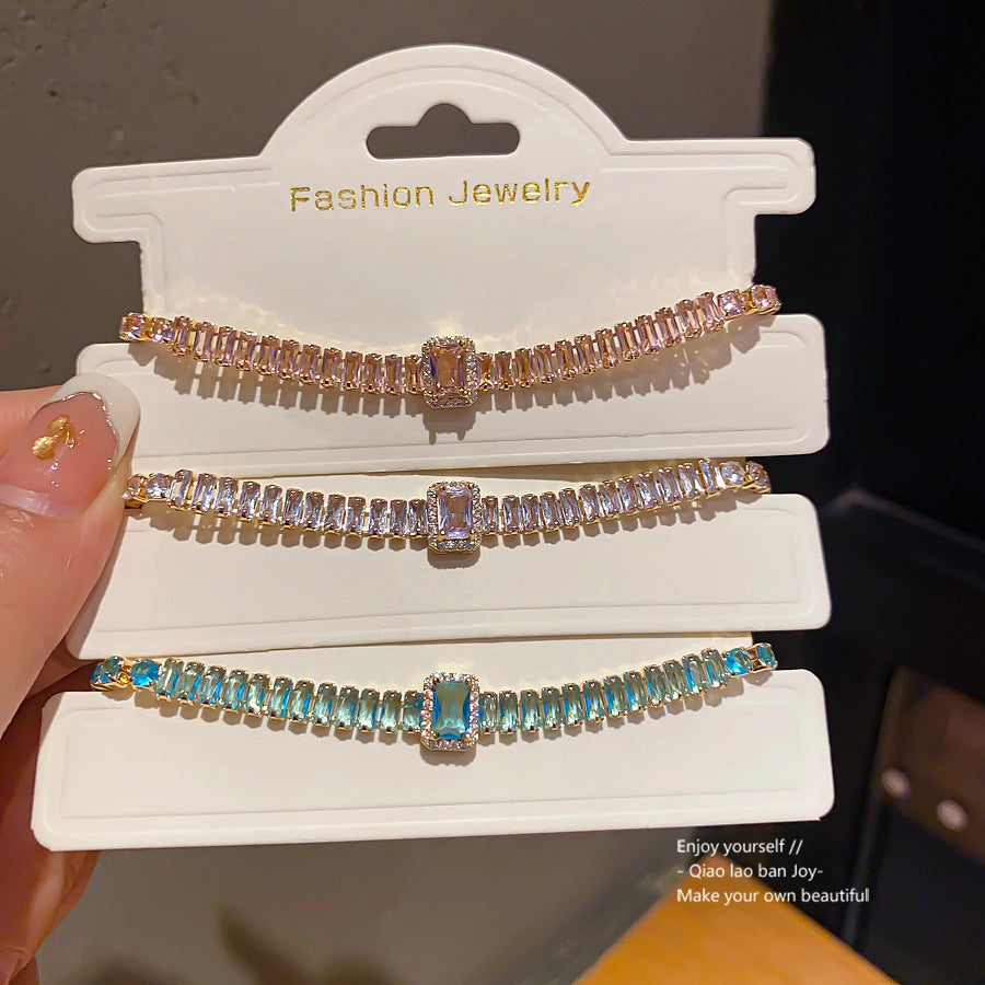 Elegant Luxury Geometric Square Round Cubic Zirconia Inlaid Brass Bracelet for Women