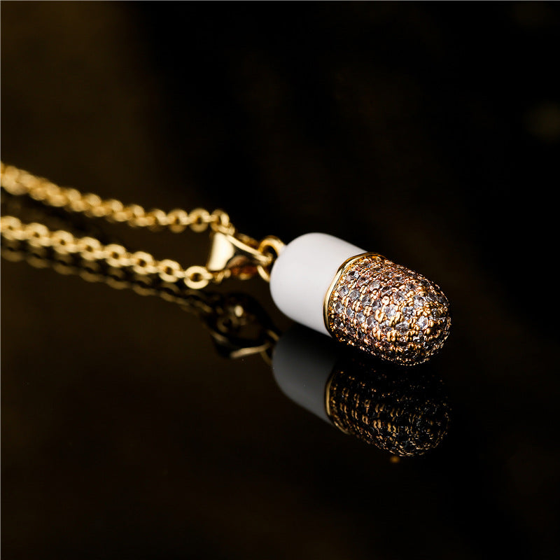 Geometric Drip Oil Inlay Brass Pendant Necklace with Cable Chain for Women