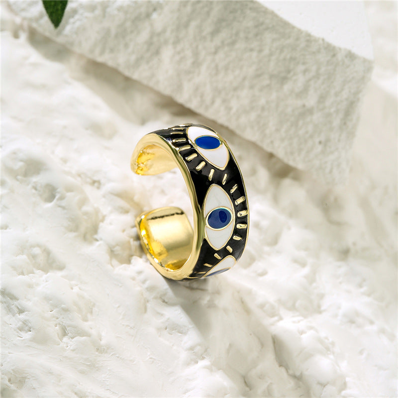 Geometric Eye Shaped Brass Gold Plated Drip Oil Ring for Women