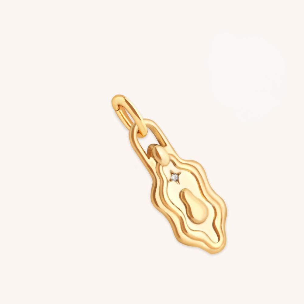 Vintage Square Moon Stainless Steel PVD Gold Plated Pendant Charm Bar with Cable Chain