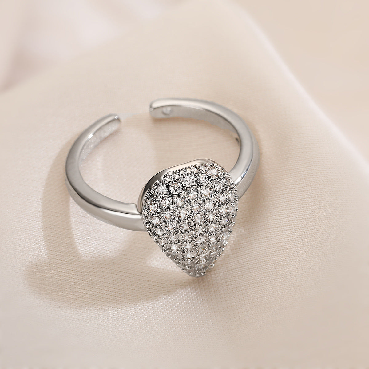 Anello Aperto Geometrico Minimalista da Donna in Rame con Zirconia Micro-Incastonata