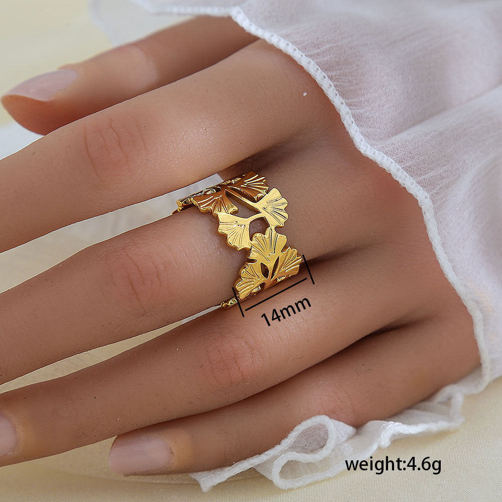 Anello Minimalista a Forma di Foglia in Acciaio Inossidabile Placcato Oro 18K da Donna e da Uomo