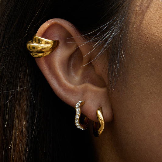 Luxury Geometric Hoop Earrings for Women 18K Gold Plated Stainless Steel Fashion Commuter Clip-On