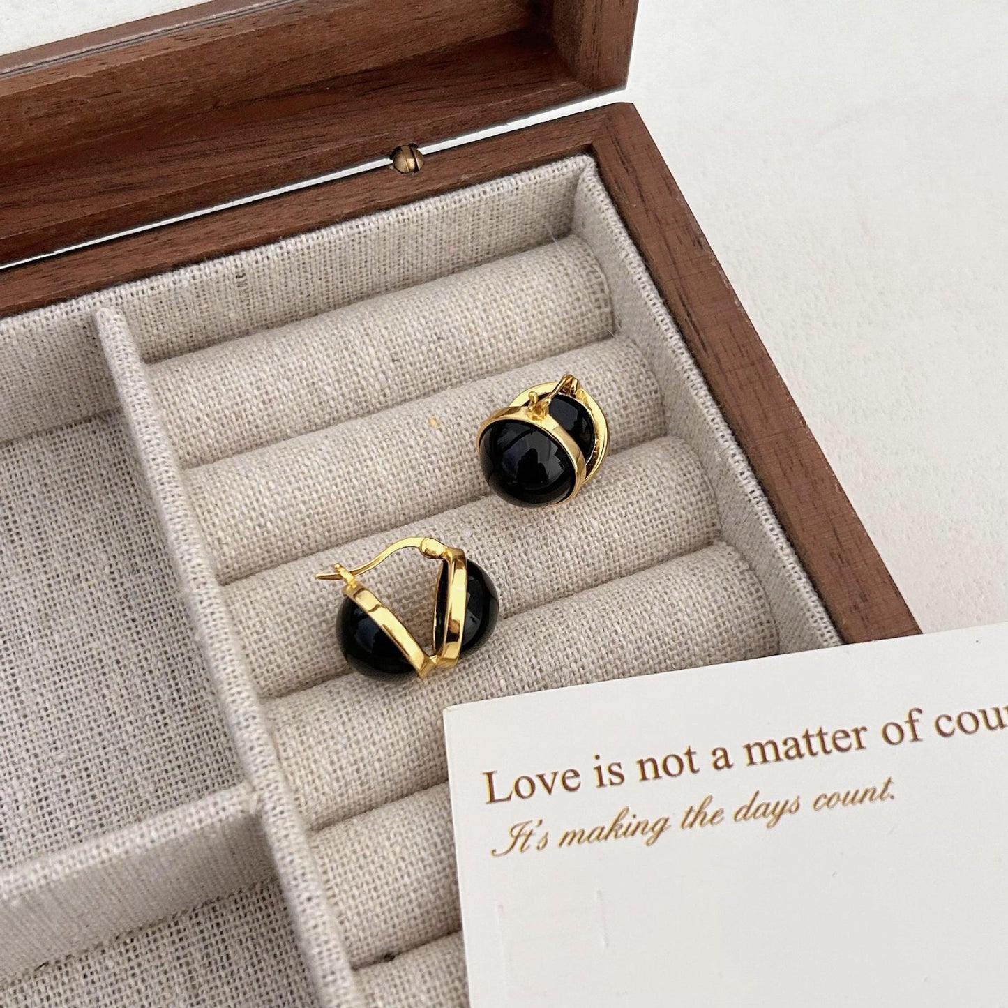 Minimalist Geometric Black Onyx Earrings in 925 Sterling Silver with Gold Plating