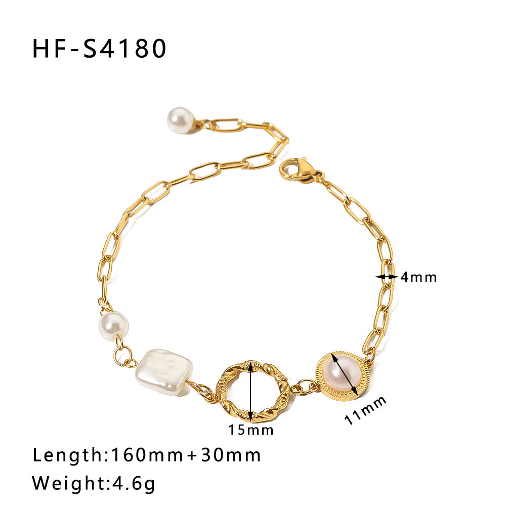 Bracciale vintage con farfalla e ciondolo rotondo in acciaio inossidabile con intarsio di strass e dettagli in perle