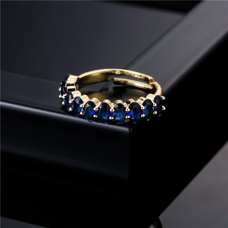 Geometric Oval Cubic Zirconia Ring for Women in Copper with 18K Gold Plating